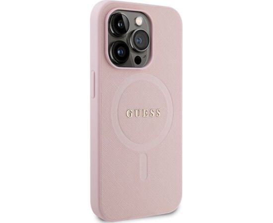 Guess GUHMP14LPSAHMCP Hardcase Saffiano MagSafe Aizsargapvalks priekš iPhone 14 Pro 6,1" / rozā Neoriģinālie Maciņi