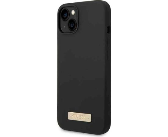 Guess GUHMP14MSBPLK Hardcase Silicone Logo Plate MagSafe Aizsargapvalks priekš iPhone 14 Plus / 15 Plus 6.7" / melns Neoriģinālie Maciņi