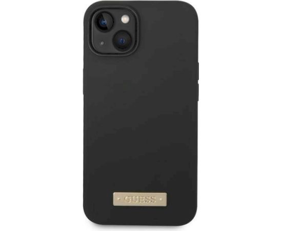 Guess GUHMP14MSBPLK Hardcase Silicone Logo Plate MagSafe Aizsargapvalks priekš iPhone 14 Plus / 15 Plus 6.7" / melns Neoriģinālie Maciņi