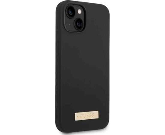 Guess GUHMP14MSBPLK Hardcase Silicone Logo Plate MagSafe Aizsargapvalks priekš iPhone 14 Plus / 15 Plus 6.7" / melns Neoriģinālie Maciņi