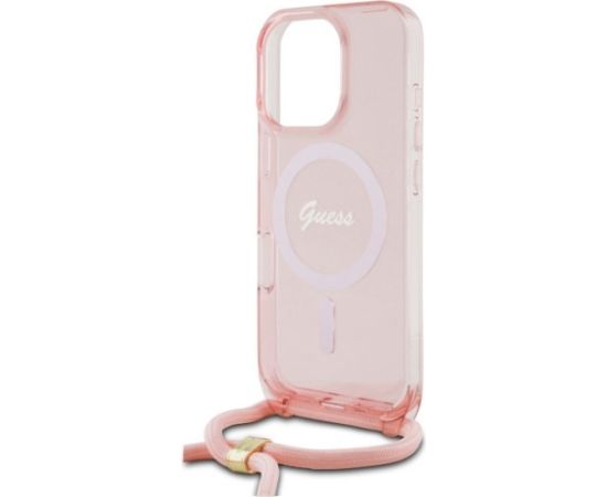 Guess GUHMP16LHCTSGNSP Crossbody Cord Script MagSafe Aizsargapvalks priekš iPhone 16 Pro 6.3" / rozā Neoriģinālie Maciņi