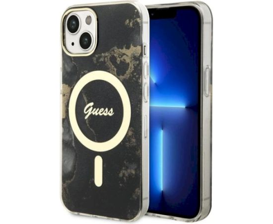 Guess GUHMP14SHTMRSK Hardcase Golden Marble MagSafe Aizsargapvalks priekš iPhone 14 / 15 6.1" / melns Neoriģinālie Maciņi