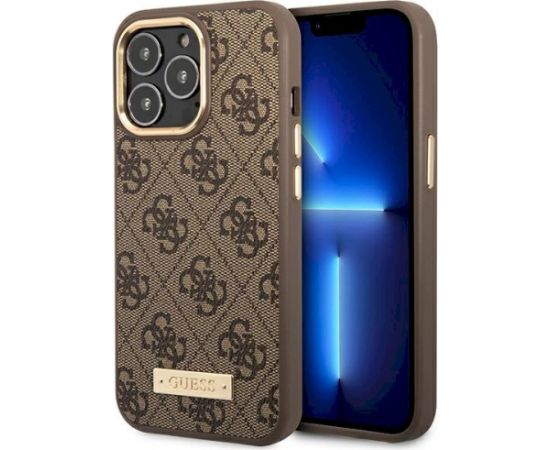 Guess GUHMP14LU4GPRW Hardcase 4G Logo Plate MagSafe Aizsargapvalks priekš iPhone 14 Pro 6,1" / brūns Neoriģinālie Maciņi