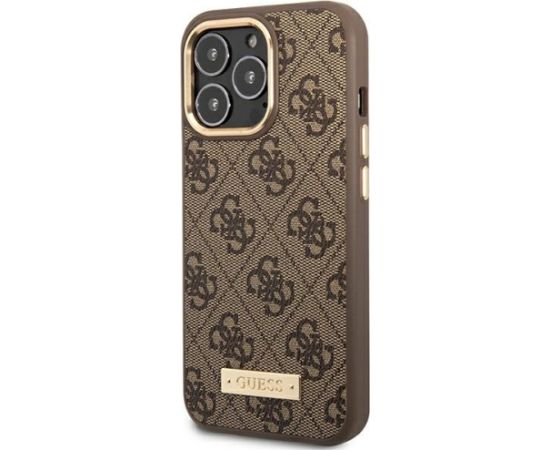 Guess GUHMP14LU4GPRW Hardcase 4G Logo Plate MagSafe Aizsargapvalks priekš iPhone 14 Pro 6,1" / brūns Neoriģinālie Maciņi