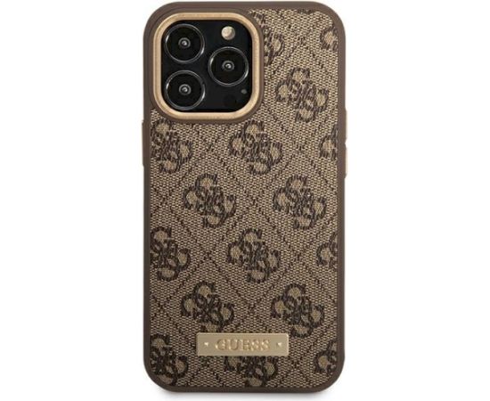 Guess GUHMP14LU4GPRW Hardcase 4G Logo Plate MagSafe Aizsargapvalks priekš iPhone 14 Pro 6,1" / brūns Neoriģinālie Maciņi