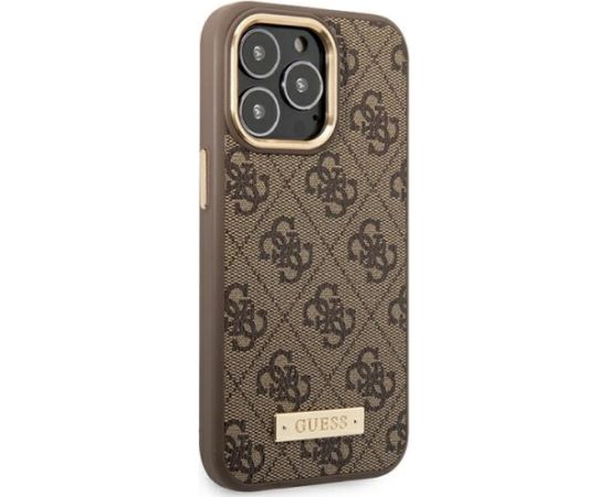 Guess GUHMP14LU4GPRW Hardcase 4G Logo Plate MagSafe Aizsargapvalks priekš iPhone 14 Pro 6,1" / brūns Neoriģinālie Maciņi