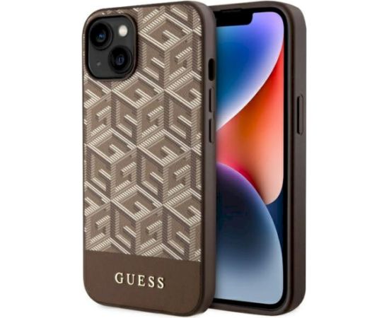 Guess GUHMP14MHGCFSEW GCube Stripes MagSafe Aizsargapvalks priekš iPhone 14 Plus / 15 Plus 6.7" / brūns Neoriģinālie Maciņi