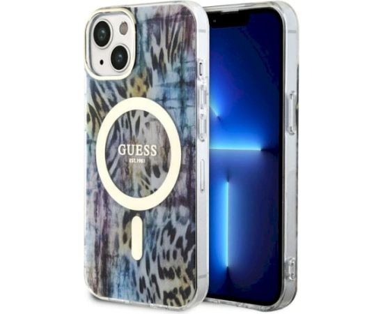 Guess GUHMP14SHLEOPWB Leopard MagSafe Aizsargapvalks priekš iPhone 14 / 15 / 13 6.1" / zils Neoriģinālie Maciņi