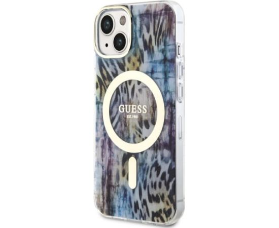 Guess GUHMP14SHLEOPWB Leopard MagSafe Aizsargapvalks priekš iPhone 14 / 15 / 13 6.1" / zils Neoriģinālie Maciņi