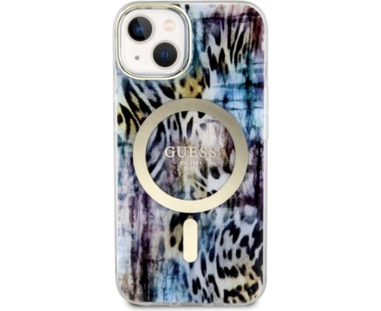 Guess GUHMP14SHLEOPWB Leopard MagSafe Aizsargapvalks priekš iPhone 14 / 15 / 13 6.1" / zils Neoriģinālie Maciņi