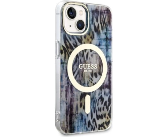 Guess GUHMP14SHLEOPWB Leopard MagSafe Aizsargapvalks priekš iPhone 14 / 15 / 13 6.1" / zils Neoriģinālie Maciņi