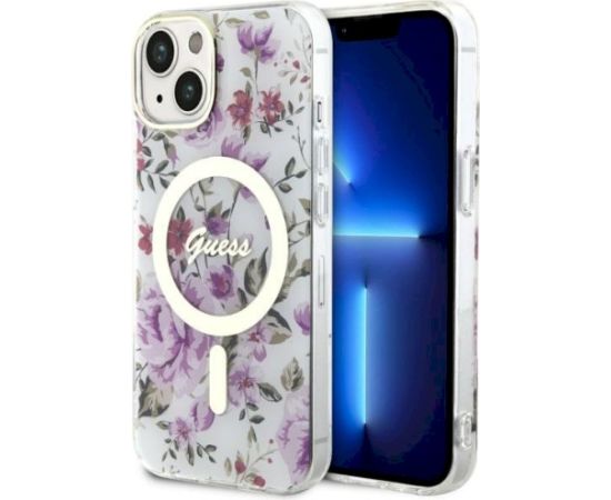 Guess GUHMP14MHCFWST Hardcase Flower MagSafe Aizsargapvalks priekš iPhone 14 Plus / 15 Plus 6.7" Neoriģinālie Maciņi