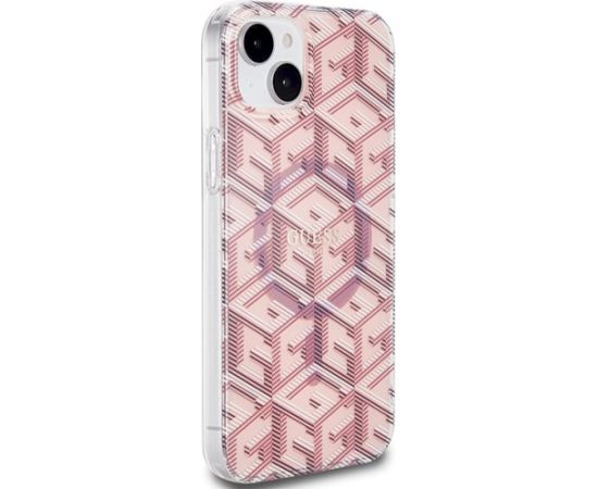 Guess GUHMP15MHGCUSTGP IML GCube MagSafe Aizsargapvalks priekš iPhone 15 Plus/14 Plus 6.7" / rozā Neoriģinālie Maciņi