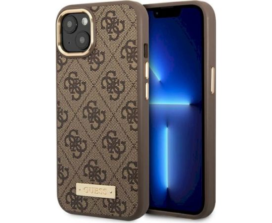 Guess GUHMP14MU4GPRW Hardcase 4G Logo Plate MagSafe Aizsargapvalks priekš iPhone 14 Plus / 15 Plus 6.7" / brūns Neoriģinālie Maciņi