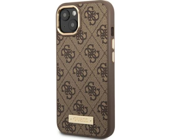 Guess GUHMP14MU4GPRW Hardcase 4G Logo Plate MagSafe Aizsargapvalks priekš iPhone 14 Plus / 15 Plus 6.7" / brūns Neoriģinālie Maciņi