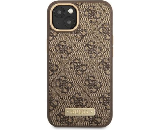Guess GUHMP14MU4GPRW Hardcase 4G Logo Plate MagSafe Aizsargapvalks priekš iPhone 14 Plus / 15 Plus 6.7" / brūns Neoriģinālie Maciņi