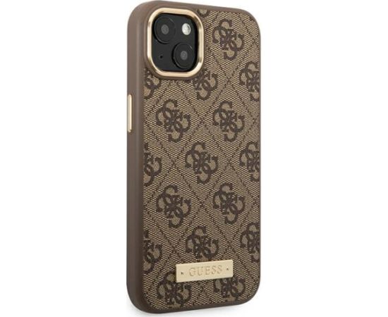 Guess GUHMP14MU4GPRW Hardcase 4G Logo Plate MagSafe Aizsargapvalks priekš iPhone 14 Plus / 15 Plus 6.7" / brūns Neoriģinālie Maciņi