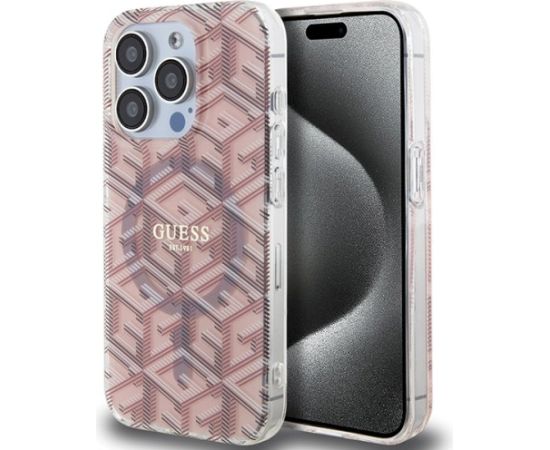 Guess GUHMP15LHGCUSTGP IML GCube MagSafe Aizsargapvalks priekš iPhone 15 Pro 6.1" / rozā Neoriģinālie Maciņi