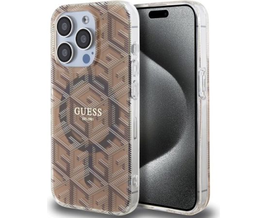 Guess GUHMP15LHGCUSTGW Hardcase IML GCube MagSafe Aizsargapvalks priekš iPhone 15 Pro 6.1" / brūns Neoriģinālie Maciņi