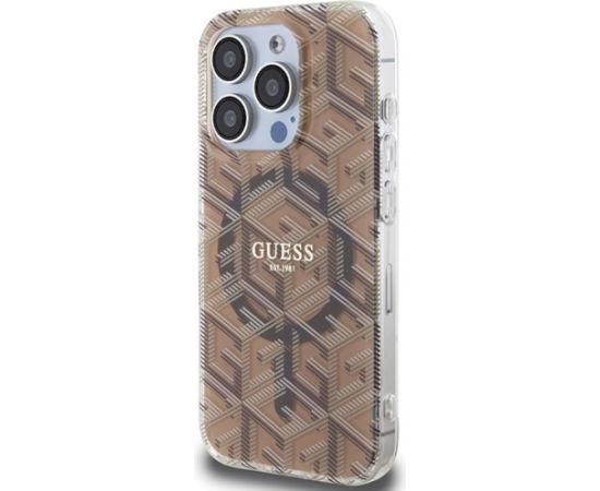 Guess GUHMP15LHGCUSTGW Hardcase IML GCube MagSafe Aizsargapvalks priekš iPhone 15 Pro 6.1" / brūns Neoriģinālie Maciņi