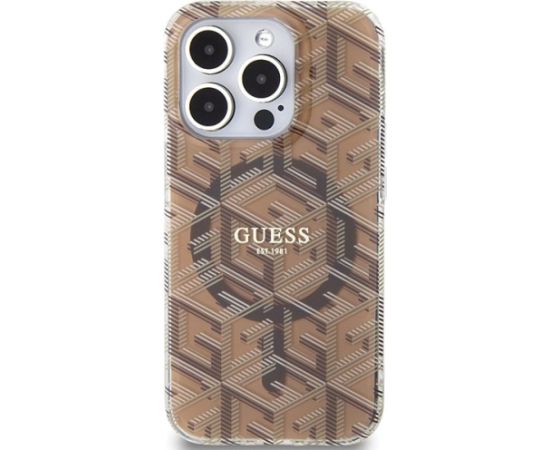 Guess GUHMP15LHGCUSTGW Hardcase IML GCube MagSafe Aizsargapvalks priekš iPhone 15 Pro 6.1" / brūns Neoriģinālie Maciņi