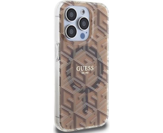 Guess GUHMP15LHGCUSTGW Hardcase IML GCube MagSafe Aizsargapvalks priekš iPhone 15 Pro 6.1" / brūns Neoriģinālie Maciņi