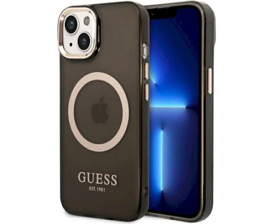 Guess GUHMP14MHTCMK Hardcase Gold Outline Translucent Mag Aizsargapvalks priekš iPhone 14 Plus / 15 Plus 6.7" / melns Neoriģinālie Maciņi