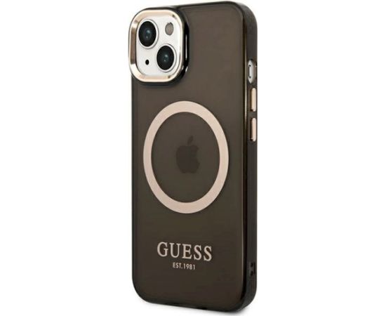 Guess GUHMP14MHTCMK Hardcase Gold Outline Translucent Mag Aizsargapvalks priekš iPhone 14 Plus / 15 Plus 6.7" / melns Neoriģinālie Maciņi