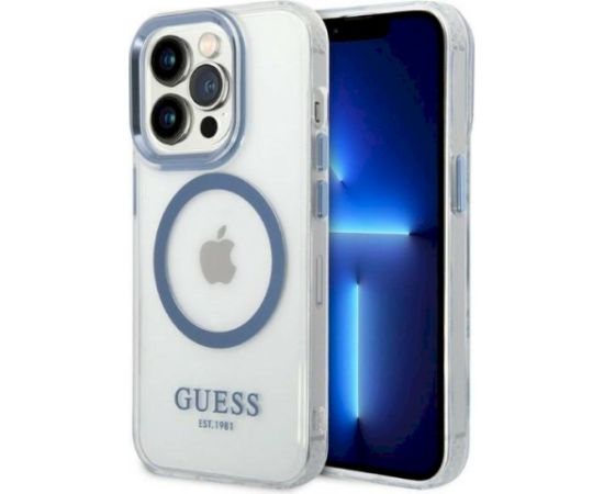 Guess GUHMP14LHTRMB Metal Outline Magsafe Hard Case Aizsargapvalks priekš iPhone 14 Pro 6,1" / zils Neoriģinālie Maciņi