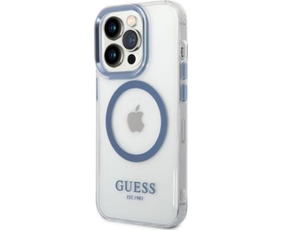 Guess GUHMP14LHTRMB Metal Outline Magsafe Hard Case Aizsargapvalks priekš iPhone 14 Pro 6,1" / zils Neoriģinālie Maciņi