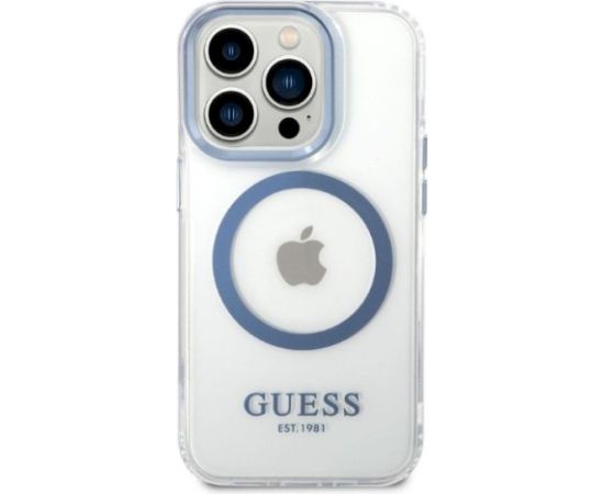 Guess GUHMP14LHTRMB Metal Outline Magsafe Hard Case Aizsargapvalks priekš iPhone 14 Pro 6,1" / zils Neoriģinālie Maciņi