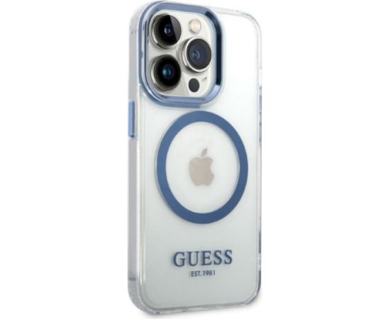 Guess GUHMP14LHTRMB Metal Outline Magsafe Hard Case Aizsargapvalks priekš iPhone 14 Pro 6,1" / zils Neoriģinālie Maciņi