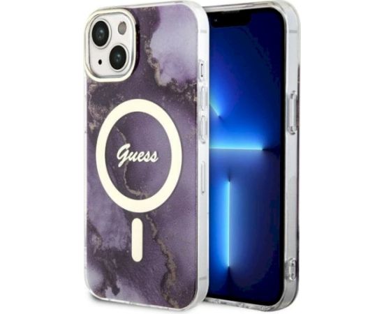 Guess GUHMP14SHTMRSU Golden Marble MagSafe Aizsargapvalks priekš iPhone 14 / 15 / 13 6.1" / violets Neoriģinālie Maciņi