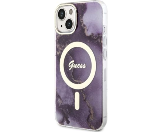 Guess GUHMP14SHTMRSU Golden Marble MagSafe Aizsargapvalks priekš iPhone 14 / 15 / 13 6.1" / violets Neoriģinālie Maciņi