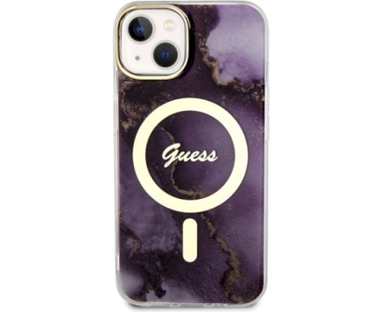 Guess GUHMP14SHTMRSU Golden Marble MagSafe Aizsargapvalks priekš iPhone 14 / 15 / 13 6.1" / violets Neoriģinālie Maciņi