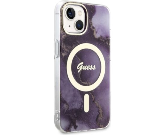 Guess GUHMP14SHTMRSU Golden Marble MagSafe Aizsargapvalks priekš iPhone 14 / 15 / 13 6.1" / violets Neoriģinālie Maciņi