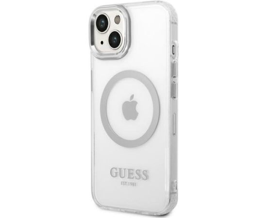 Guess GUHMP14MHTRMS Metal Outline Magsafe Aizsargapvalks priekš iPhone 14 Plus / 15 Plus 6.7" / sudrabs Neoriģinālie Maciņi