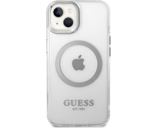 Guess GUHMP14MHTRMS Metal Outline Magsafe Aizsargapvalks priekš iPhone 14 Plus / 15 Plus 6.7" / sudrabs Neoriģinālie Maciņi