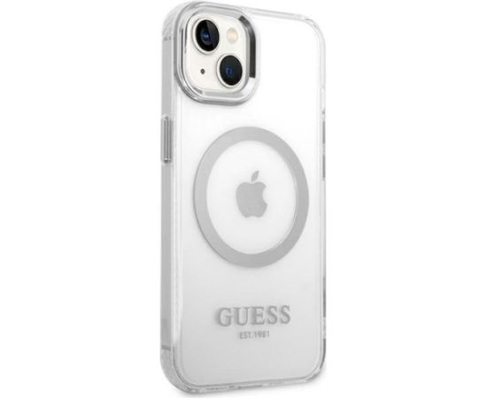 Guess GUHMP14MHTRMS Metal Outline Magsafe Aizsargapvalks priekš iPhone 14 Plus / 15 Plus 6.7" / sudrabs Neoriģinālie Maciņi