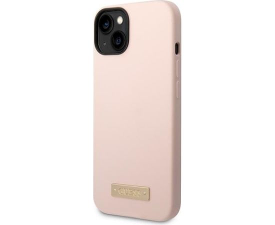 Guess GUHMP14MSBPLP Hardcase Silicone Logo Plate MagSafe Aizsargapvalks priekš iPhone 14 Plus/15 Plus 6.7" / rozā Neoriģinālie Maciņi