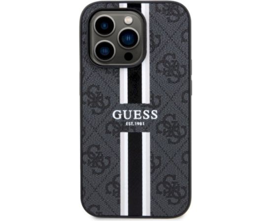 Guess GUHMP14LP4RPSK Hardcase 4G Printed Stripes MagSafe Aizsargapvalks priekš iPhone 14 Pro 6.1" / melns Neoriģinālie Maciņi