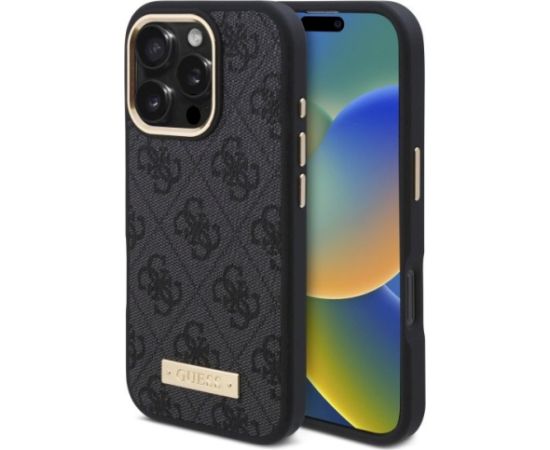 Guess GUHMP16LU4GPRK Hardcase 4G Logo Plate MagSafe Aizsargapvalks priekš iPhone 16 Pro 6.3" / melns Neoriģinālie Maciņi