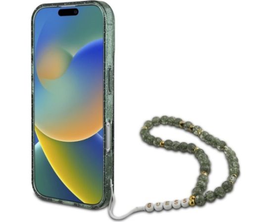 Guess GUHMP16MHGCRELSA Hardcase IML Glitter With Pearl Strap MagSafe Aizsargapvalks priekš iPhone 16 Plus 6.7" / zaļš Neoriģinālie Maciņi