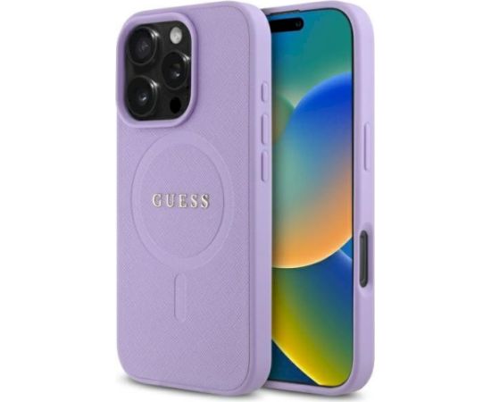Guess GUHMP16LPSAHMCU Saffiano MagSafe Aizsargapvalks priekš iPhone 16 Pro 6.3" / violets Neoriģinālie Maciņi