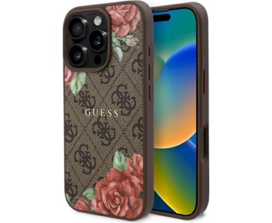 Guess GUHMP16LP4ROPEMCW Hardcase 4G Flowers Print MagSafe Aizsargapvalks priekš iPhone 16 Pro 6.3" / brūns Neoriģinālie Maciņi