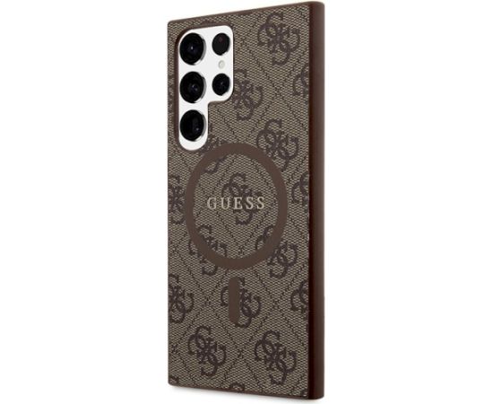 Guess GUHMS24LG4GFRW Hardcase 4G Collection Leather Metal Logo MagSafe Aizsargapvalks priekš Samsung Galaxy S24 Ultra S928 / brūns Neoriģinālie Maciņi