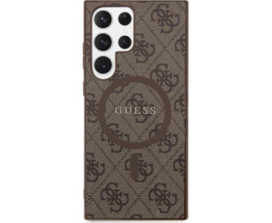 Guess GUHMS24LG4GFRW Hardcase 4G Collection Leather Metal Logo MagSafe Aizsargapvalks priekš Samsung Galaxy S24 Ultra S928 / brūns Neoriģinālie Maciņi