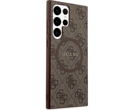Guess GUHMS24LG4GFRW Hardcase 4G Collection Leather Metal Logo MagSafe Aizsargapvalks priekš Samsung Galaxy S24 Ultra S928 / brūns Neoriģinālie Maciņi