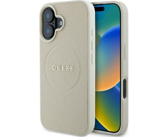 Guess GUHMP16SPGHSMME Hardcase Grained Ring MagSafe Aizsargapvalks priekš iPhone 16 6.1" / bēšs Neoriģinālie Maciņi