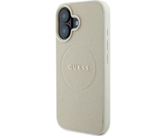 Guess GUHMP16SPGHSMME Hardcase Grained Ring MagSafe Aizsargapvalks priekš iPhone 16 6.1" / bēšs Neoriģinālie Maciņi